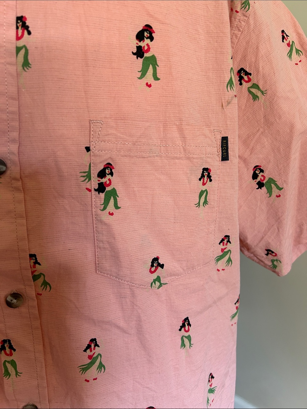 Rip Curl Short-Sleeve Button-Down Shirt with Hula Girl Print - Picture 2 of 5